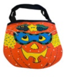 Vintage B & D Halloween Trick or Treat Cloth Bag Masked Pumpkin Canvas Tote