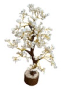 White Moonstone Bonsai Tree 10” Gold Branches Peaceful Decor