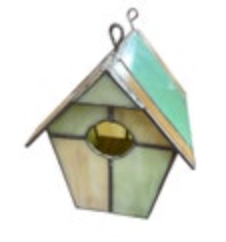 Hanging Bird House Stained Glass Tiffany Style Beautiful Handmade Yellow Green
