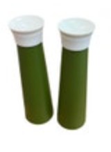 Vintage MCM Retro Green Plastic Salt And Pepper Shakers With Lids And Bottom