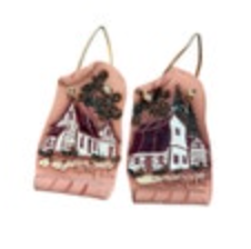 2 Terracotta Art Pottery Plate Tremblay Quebec Red White House Trees Vintage Set