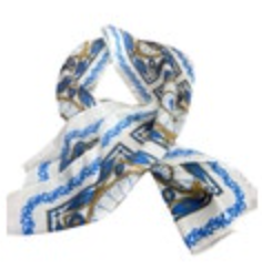 Vintage White Gold Blue Ornate Polyester Rectangle Scarf Rose Window Hair Neck