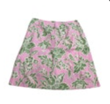VTG A-Line Skirt Handmade Green Pink Floral Preppy Zip Closure READ