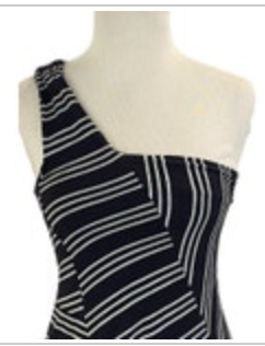 Anthropologie Maeve Moka One Shoulder Dress Womens Sz XS Black White Striped