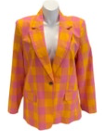 Free Assembly Yellow Pink Plaid One Button Single Breasted Blazer Plus Size 3XL