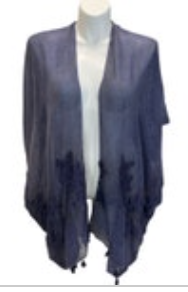 Womens Soft Surroundings Blue Knit Poncho Cape Fringe Missy One Size
