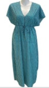 Michael Kors Navy & Aqua Geometric Print Dress, Size Large Elastic Tie Waist EUC