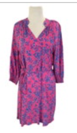 Draper James RSVP Pink Blue Floral Smocked Shift Lined Dress Size XS EUC
