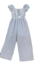 Rare Editions Girls Size 10 Blue Seersucker One Piece Smocked Jumpsuit EUC