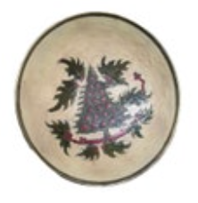 Vintage Enamel Brass Christmas Tree Holly Bowl Footed 9” Diameter