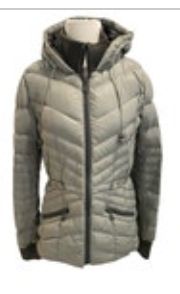 Bernardo Goose Down Puffer Coat Women’s Medium Gray Hooded Packable Minimalist