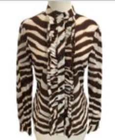 Michael Michael Kors Designer Ruffle Front Button Up Tiger Stripe Blouse Size 4