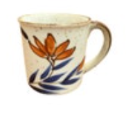 Vintage Speckled Stoneware Otagiri Style Mug Orange Blue Flowers Brown Rim EUC