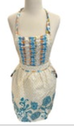 Halter Kitchen Apron Multi Colored Polka Dots & Blue Floral Vintage Inspired