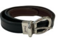 Fossil Genuine Leather Black / Brown Reversible Belt Silver Buckle 30"-34"