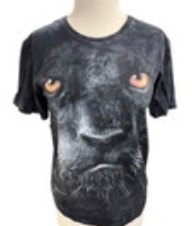 The Mountain Shirt Women's Large Black Tie Dye Panther Face Portrait Cotton Y2k