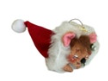1996 Annalee 3” Mouse In A Santa Hat Ornament Tan Face Christmas Holiday