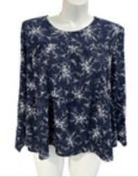 NWT Charlie Paige Blue White Floral Boho Peasant Long Sleeve Keyhole Neck XL