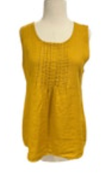 Laura Bianchi 100% Linen Tank Top Size Small Made In Italy Mustard Yellow Pleats