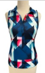 Slazenger XS Women's Sleeveless Blue Red Geometric 1/4 Snap Closure Golf Shirt