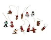 Vintage Wooden Mini Christmas Ornaments Lot Of 13 Snowman Ski Angel