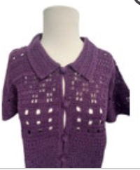 Eddie Bauer S Purple Crocheted collared cardigan s/s button down cotton sweater
