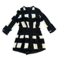 Trouve Sz. 4 Romper Navy White Geometric Long Sleeve Deep V-Neck