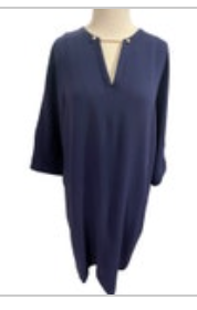 Gerard Darel Shift Dress Knee Length Navy Blue Classic Chain Accent Loose Fit 6