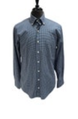 Peter Millar Mens Medium L/S Blue Micro Check Crown Finish Collared 100% Cotton
