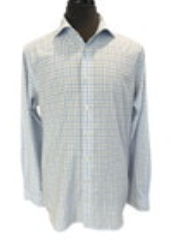 Eton Contemporary Shirt Mens 16.5 42 Large Blue White Check Dress Long Sleeve