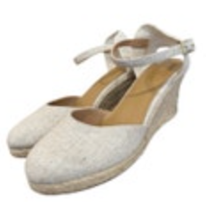 J Crew Women's Size 8.5 Ankle Strap Espadrille Flax Wedges Heel Canvas Crochet