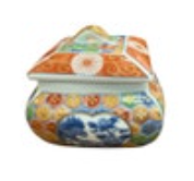 Vintage Kutani Lidded Trinket Box Japan Porcelain Hexagon Floral Gold Trim