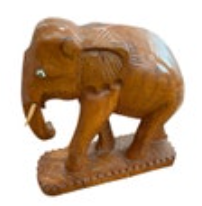 Hand Carved Wood Elephant Figurine 7” Statue Decor with Faux Tusks Vintage Style