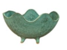 Abstract Vase Art Pottery Flower Frog Signed Teal Footed Scalloped