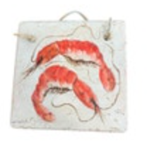 Modern Hand-painted Decorative Ceramic Wall Art Tile Shrimp Coastal Decor Beach