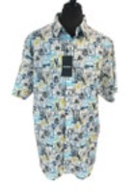 NWT Murano 2XB Men's Multicolor Postage Stamps Cotton S/S Button Up Camp Shirt