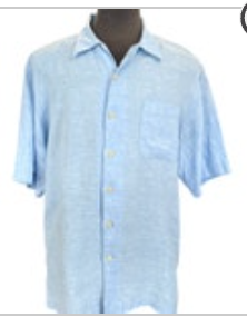 Tommy Bahama Large Blue Linen Camp Shirt Hawaiian Wood Button Logo Relaxed EUC