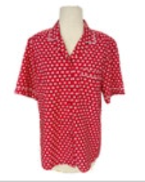 Vintage Haberdashery Blouse Red Geometric Print Size 8 Polyester Leslie Fay 80's