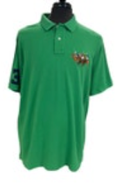 Polo Ralph Lauren Mens XL Polo Shirt Green Triple Pony Logo #3 Short Sleeve EUC