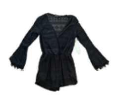 M Iris Los Angeles Black Lace Flare Sleeve Fringe Cuff Wrap Style Romper NWT
