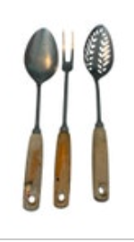 EKCO Eterna Slotted Serving Spoon, Meat Fork, Wood Handle Stainless USA Vtg 3