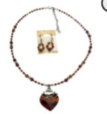 Red Stone Silver Tone Heart Necklace Earring Set Gothic Artsy Style