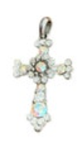Premier Designs Crystal Cross Pendant Silver Tone Aurora Borealis Signed PD