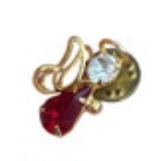 Angel Lapel Pin 1" Gold Tone Red And Clear Rhinestones