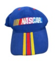 Vintage NASCAR Blue Baseball Hat Checkered Flag Sports Snapback Cap EUC