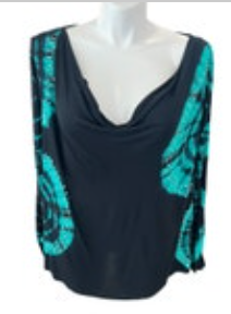 INC International Concepts Womens 3X Stretch Navy Blouse Seashell Long Sleeve