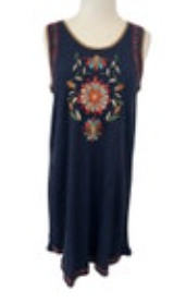 THML Anthropologie Dress Embroidered Navy Sleeveless Round Neck Shift Size M