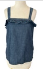 J Crew Size 2 Chambray Blue Tank Halter Top 100% Cotton Tie Shoulder Pockets