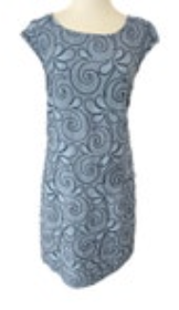 Lina Tomei Medium Linen Blend Dress Embroidered Blue Italy Cap Sleeve Coastal