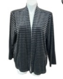 Talbots 3X Cardigan Womens Gray Black Open Front Long Sleeve Classic Sweater